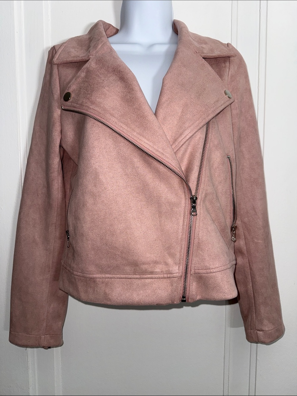 NWOT Women's Pink faux Suede Moto Jacket size small